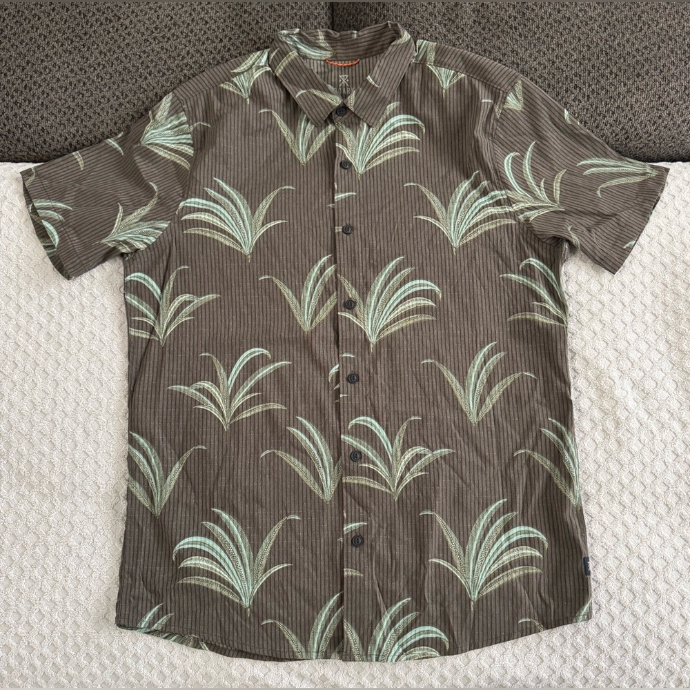Roark Bless Up Mechanical Stretch Button Up Shirt Taupe Medium RW534 Plant